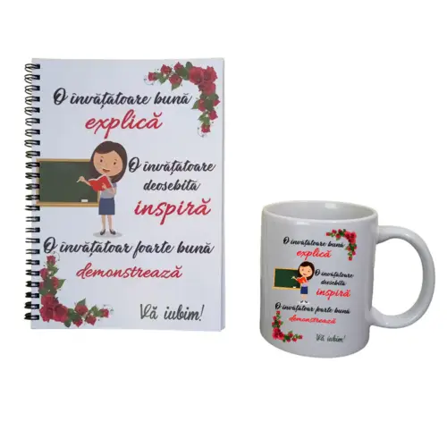 Set agendă și cană personalizate pentru învățătoare