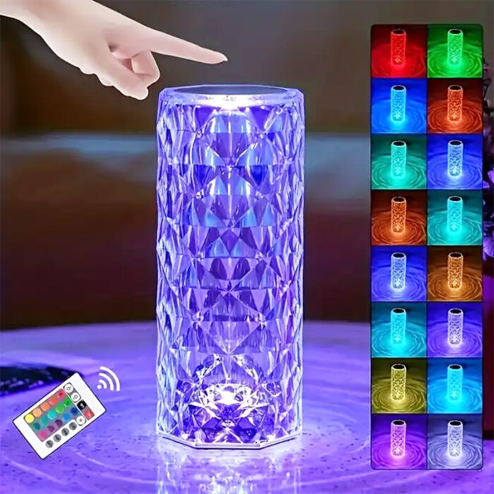 Veioza din cristal acrilic, cu telecomanda