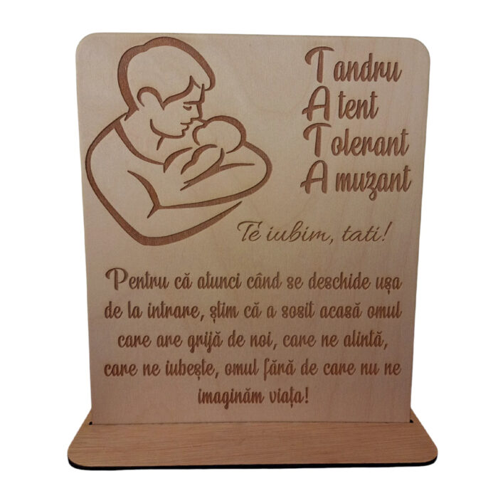 Placheta din lemn gravata cu mesaj pentru tata