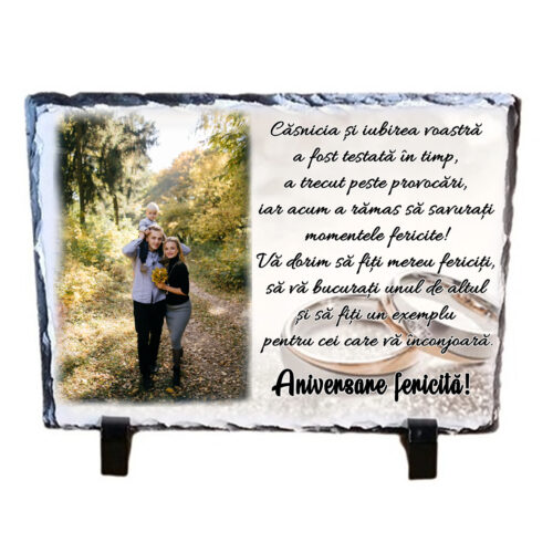 Piatra de ardezie personalizata cu mesaj de aniversarea casatoriei