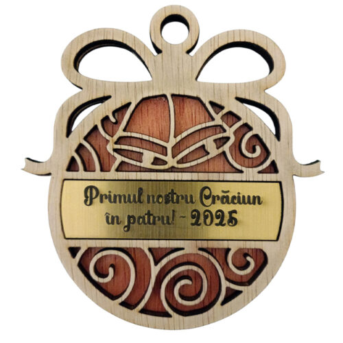 Ornament de pus in brad din lemn personalizat cu text gravat