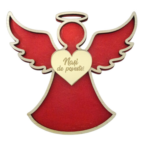 Ornament de pus in brad, din lemn, ingeras, personalizat cu text gravat