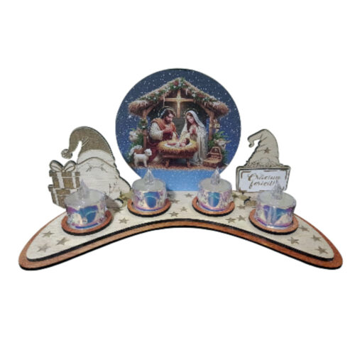 Decoratiune din lemn pentru masa de Craciun cu 4 lumanari LED.png