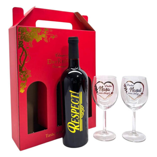 Set cadou vin cu mesaje – Respect- Pentru nasa, nasul