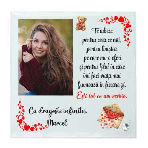 Rama patrata din sticla personalizata cu mesaj