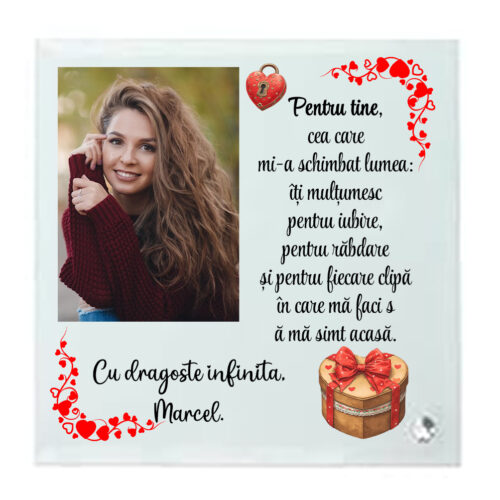 Rama patrata din sticla personalizata cu mesaj